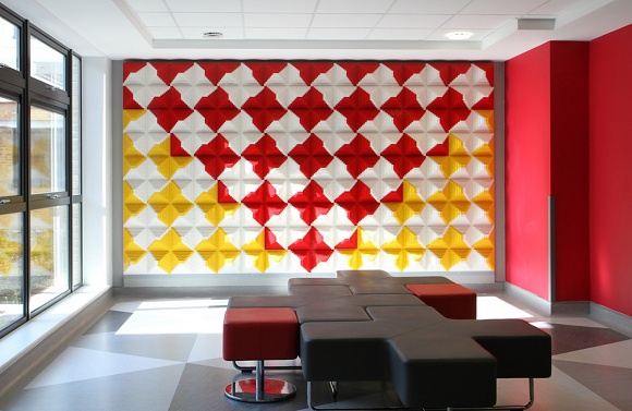Installation view of Lego wall