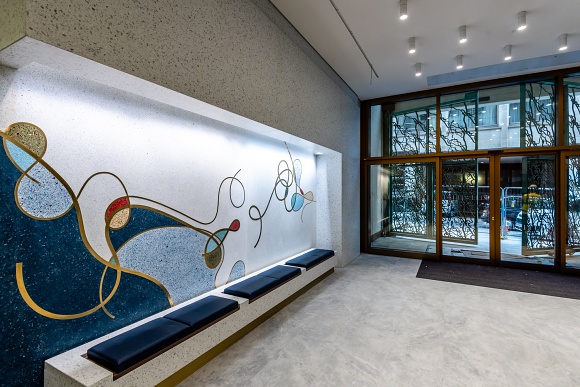 Three Views, terrazzo, lobby area